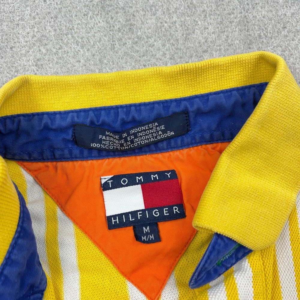 Vintage Tommy Hilfiger Polo Shirt Men Medium Yellow Striped Rugby 90s Vertical * - Picture 7 of 13